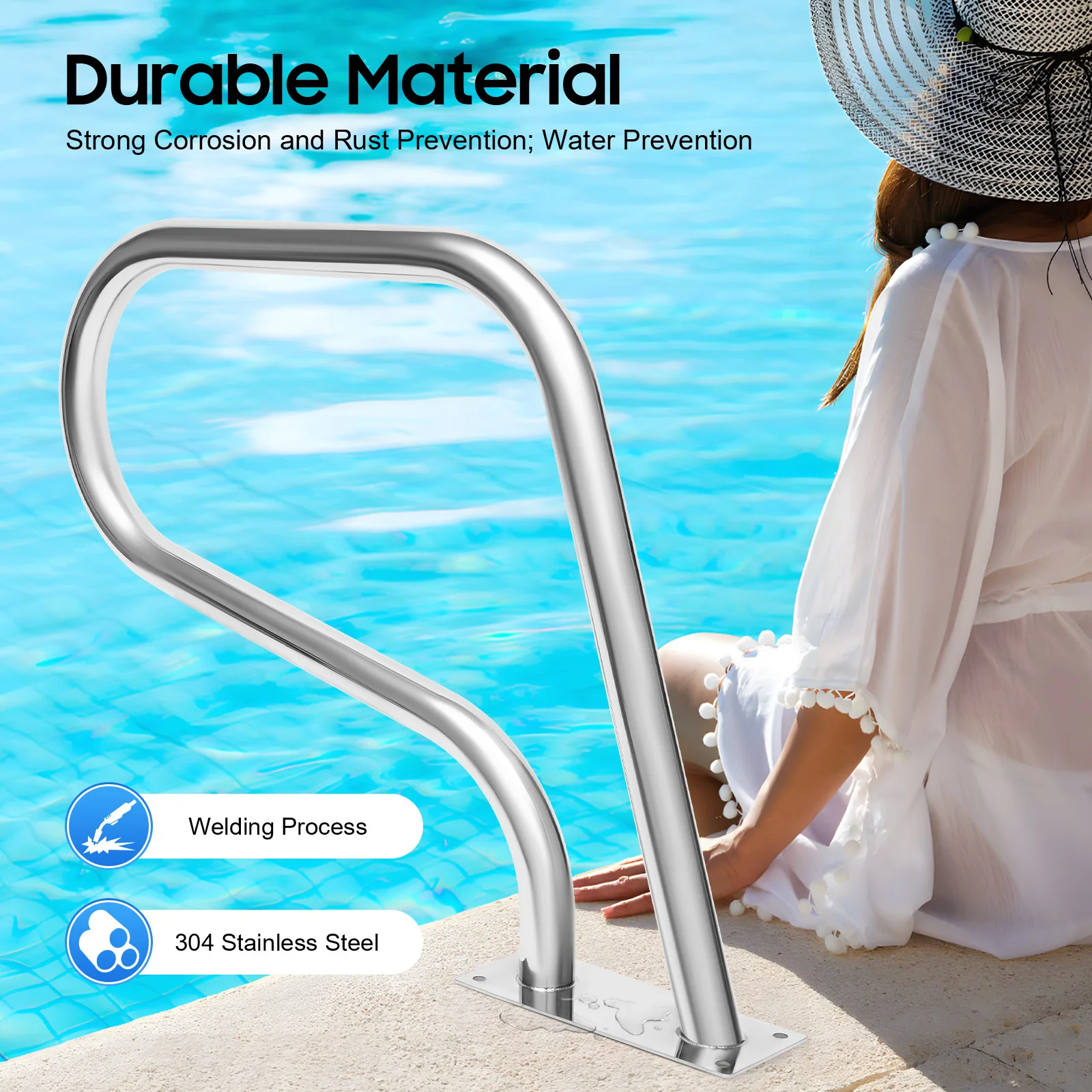 Swimming Pool Handrail, Stainless Steel Pool Grab Rail Railing Stair Railing Portable Entry Aid Pool for Spa, Water Park