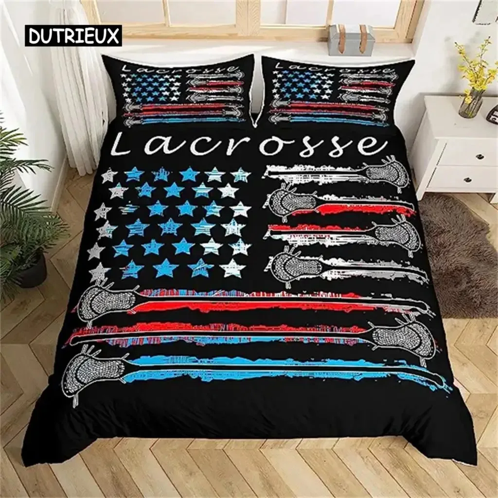 American Flag Black White Star and Stripes Comforter Cover Halloween Theme Skull Room Decor Duvet Cover Kids Teens Men Red Blue