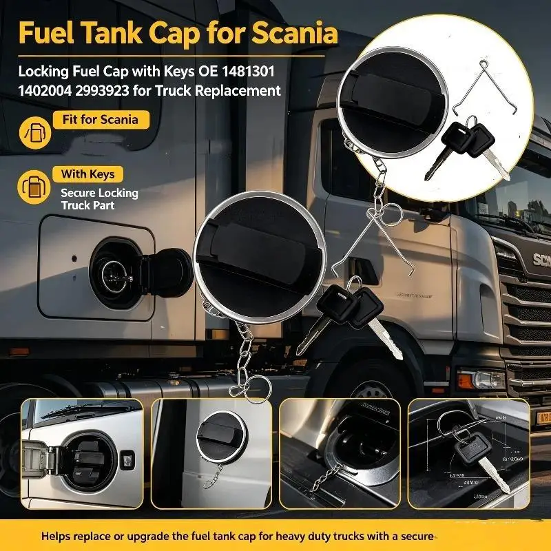 Dustproof Leakproof Locking Fuel Tank Cap with Keys Replace 2993923 1402004 1481301 Exterior Parts for Scania Trucks