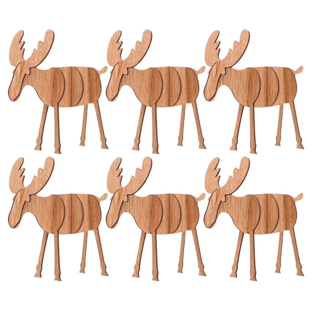 

6 Pcs Elk Ornaments Christmas Desktop Decor Festival Household Decorative Wood Wooden Shaped DIY Assembly
