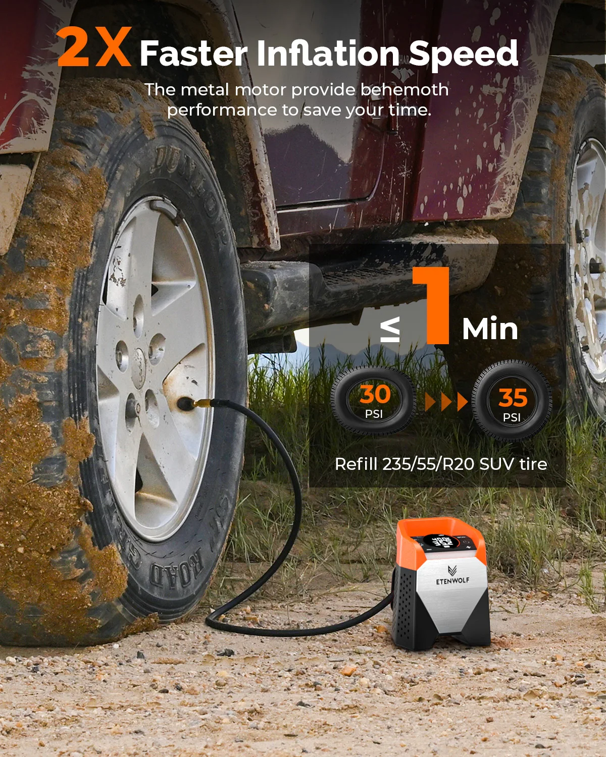 Portable air compressor Air pump super fast inflation for light cars pickup motorcycles bicycle led light 7800mAh battery,