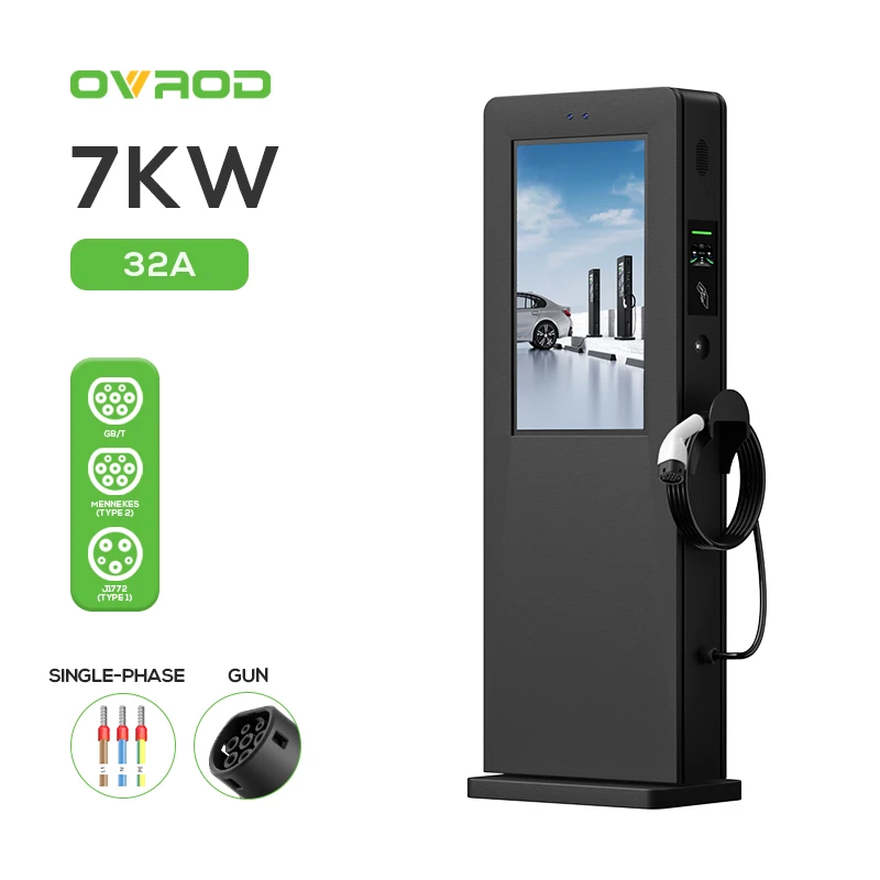 Ovrod Electric Vehicle Dc Fast Charging Advertisement Screen 7kw Ev Car Charging Station Machine