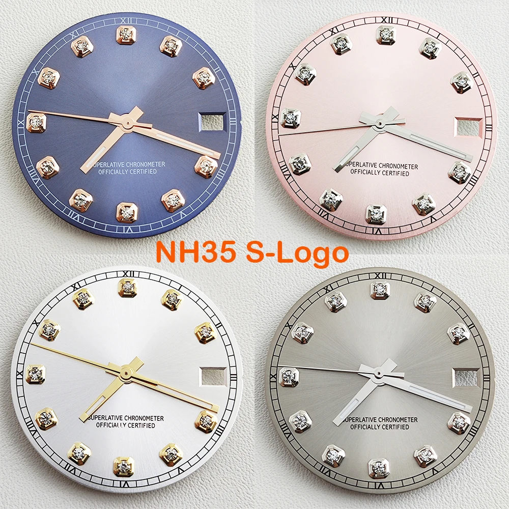 28.5mm NH35 Dial Diamond  Watch S Logo Dial Modified Dial for NH35/NH36 Automatic Movement Watch Accessories