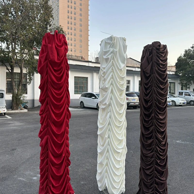 

4pcs Wedding Prop Wave Pattern Truss Elastic Fabric Stage Fishbone Design Cover For Mall Events And Performances Arch Decoration