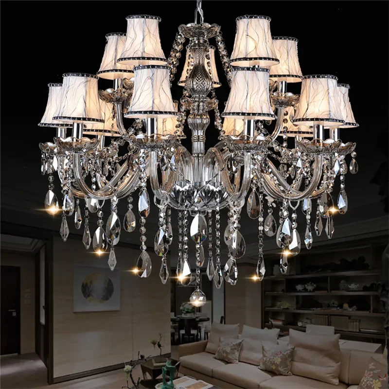 SEAN European Luxury Crystal Pendent Lamp Smoke Gray Living Room Restaurant Bedroom Villa Hotel Western Restaurant Chandelier