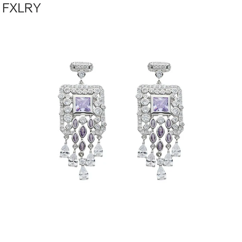 FXLRY 2025 New Zircon Perfume Bottle Tassel S925 Silver Needle Dinner Earrings For Women