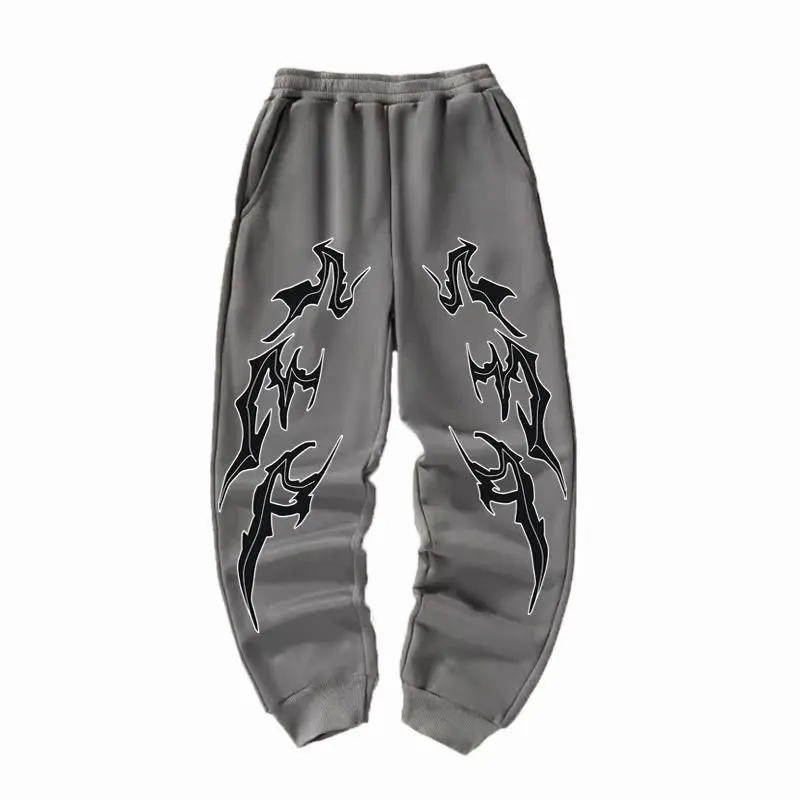 Men Pure Cotton Pants 2025 Gym Y2k Retro Printing Element Pattern Loose Casual Jogging Leggings With Loose Versatile Drawstring