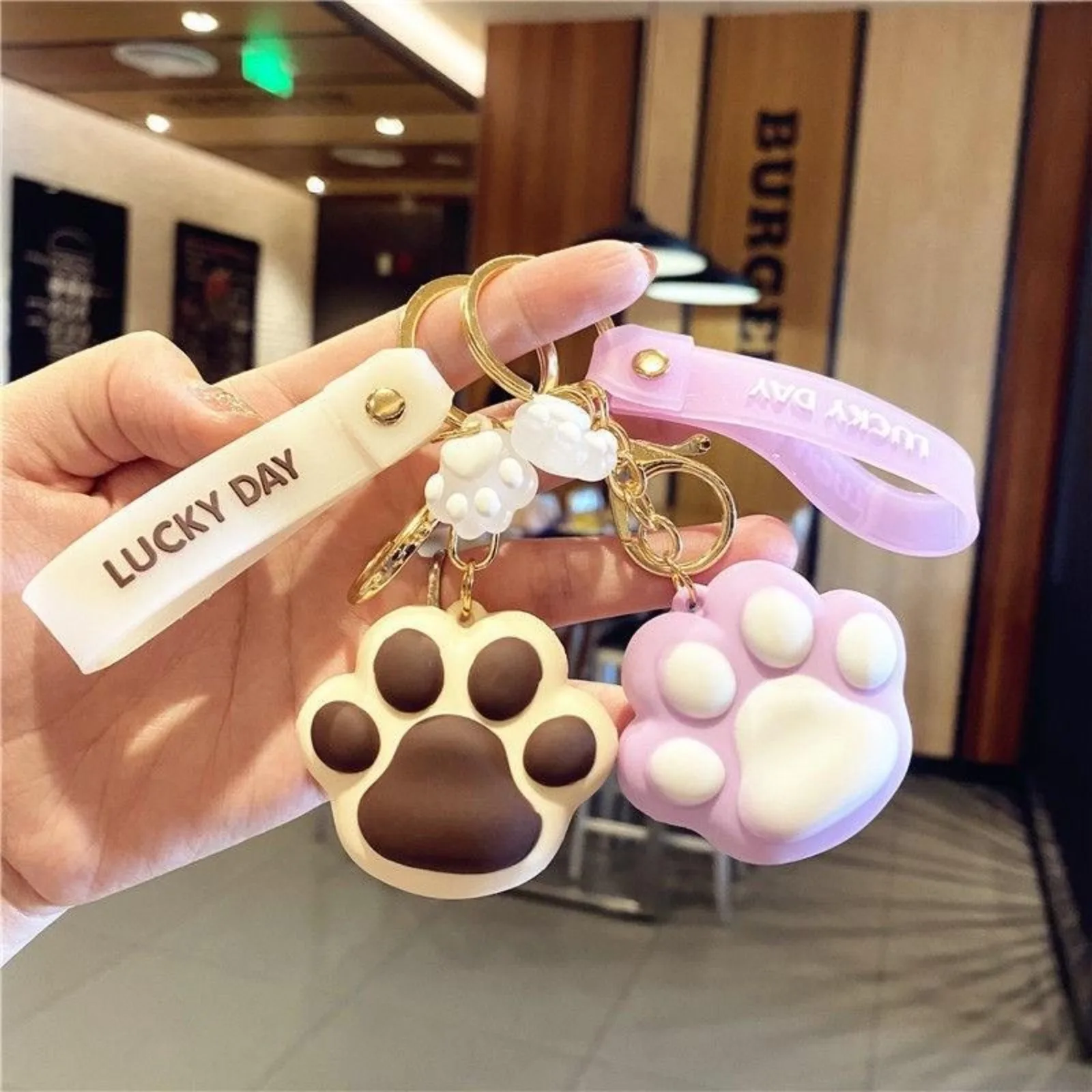 Cute Paw Print Keychains Fancy Pet Animal Key Ring Backpack Hanging Ornaments with Handle for Bag Cellphone or Car Pendant