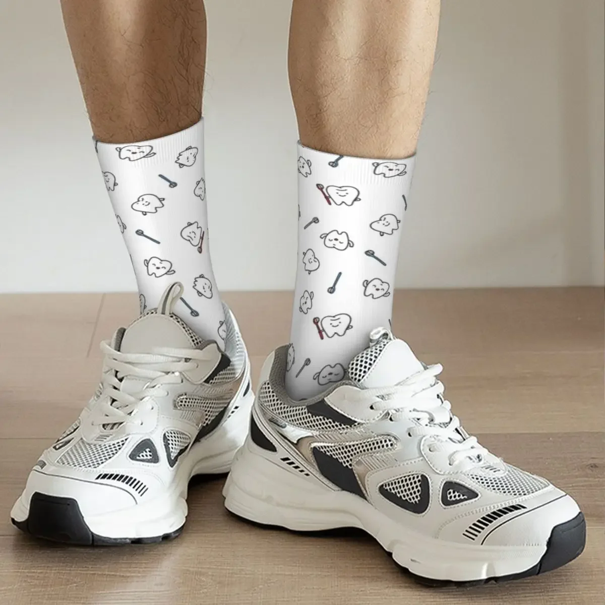 Funny Teeth Cute Tooth Art Dentist Pattern Socks Men Women Socks Novelty Spring Summer Autumn Winter Middle Tube Socks Gift