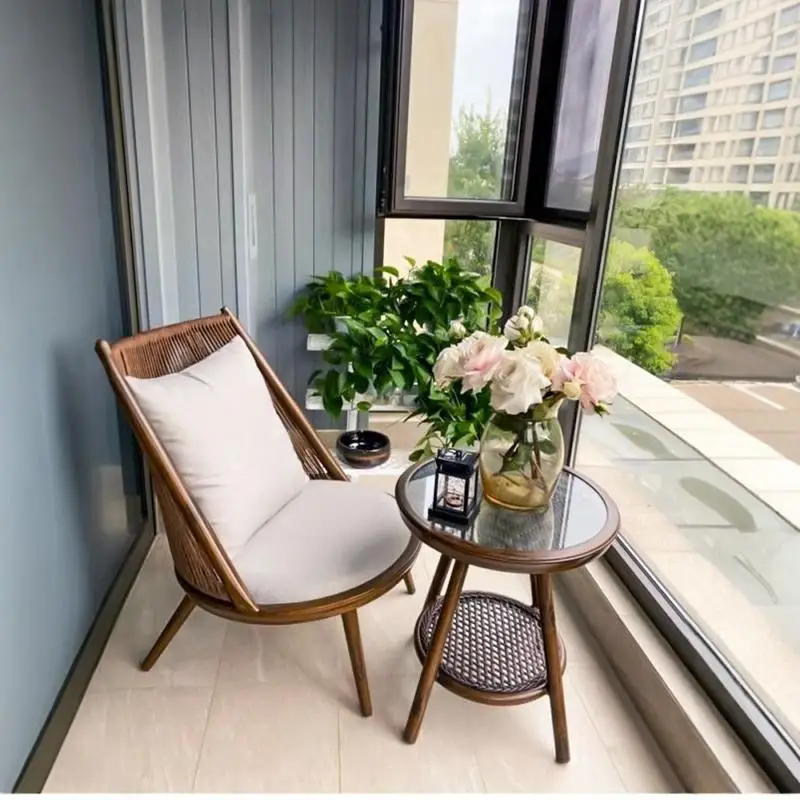 

Balcony leisure rattan chair tea table three-piece combination small apartment Internet celebrity lazy sofa rattan chair one tab