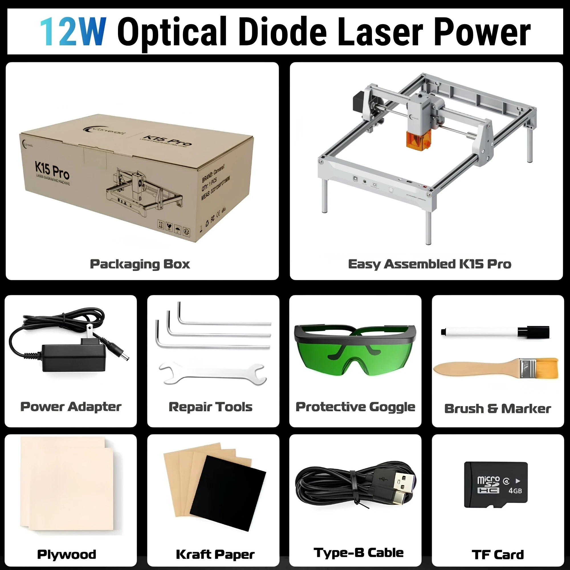 K15PRO Lasergraveermachine met 1064nm IR-module voor metaal, sieraden, goud, zilver, roestvrij staal, 1W infraroodmarkering, desktopmodel