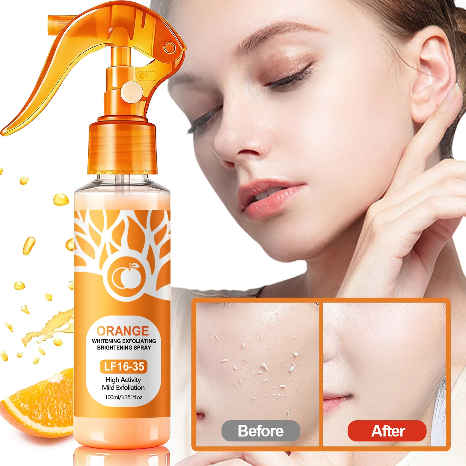 Orange Whitening Exfoliating Brightening Spray – Gentle & Effective Skin Renewal Refresh and brighten your skin instantly.