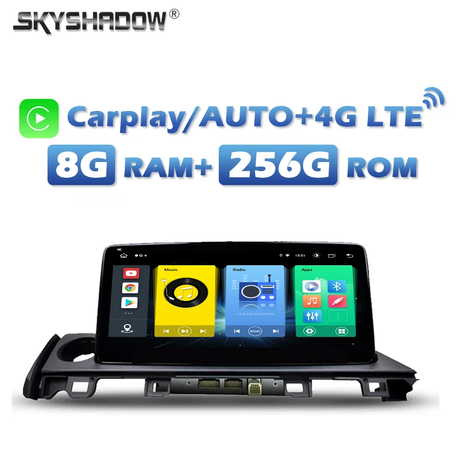 4G SIM Carplay Auto Android 13.0 8G+256G Car DVD Multimedia Player 10.25