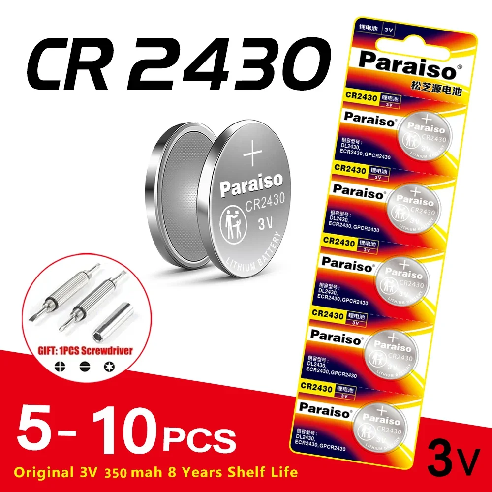 Original 5-10pcs CR2430 3v Lithium Battery 350mAh DL2430 BL2430 BR2430 For Watch Toys Car Remote Control Scale Clock screwdriver