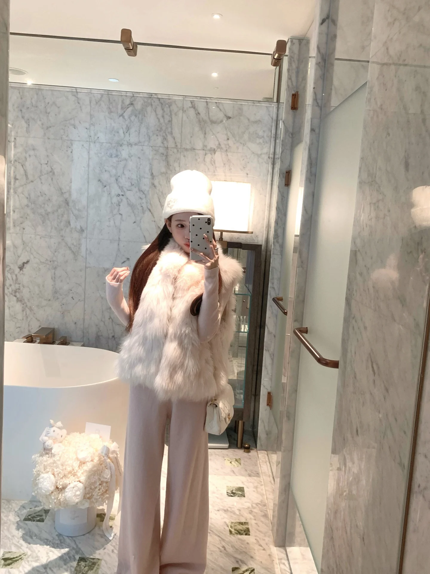 

Coolline Sakura Preset Dye Fur Vest Knitted Long Pants Women's Faion Set High Waist Regular Fit Spring Outfit