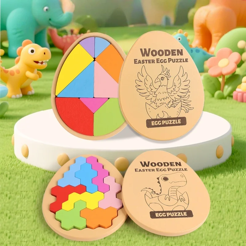 

Wooden Dinosaur Egg Puzzle Colorful Egg Tangram Jigsaw Early Education Color Cognition Exercise Kids Hand-Eye Coordination Toy