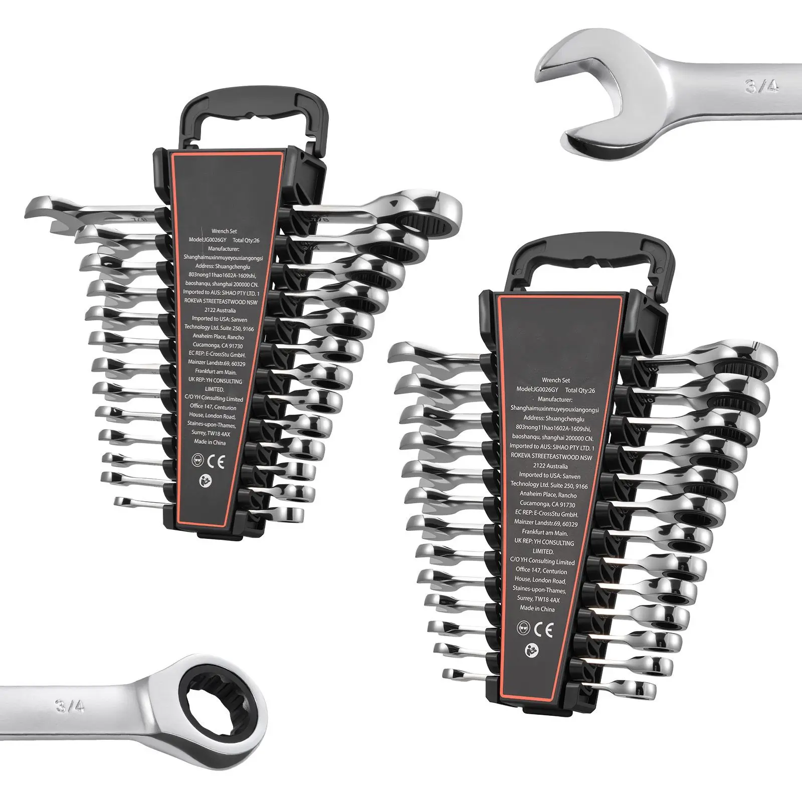 Combination Wrench Set, 26-Piece SAE and Metric, 72 Teeth, Cr-V Steel Ratcheting Wrench Set, with Rack Organizer, Open End