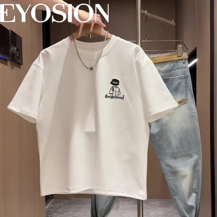 

2025 Summer New Men's Cartoon Anime Printed Cotton O-Neck Short Sleeve Harajuku Street Style Hip Hop Half Sleeve Bottom Shirt