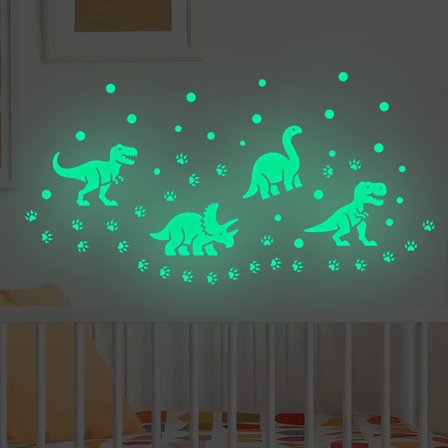 Pegatinas de pared de dinosaurio de dibujos animados que brillan en la oscuridad, calcomanías con estampado de garra de dinosaurio, decoración autoadhesiva para el hogar para dormitorio de niños, sala de juegos