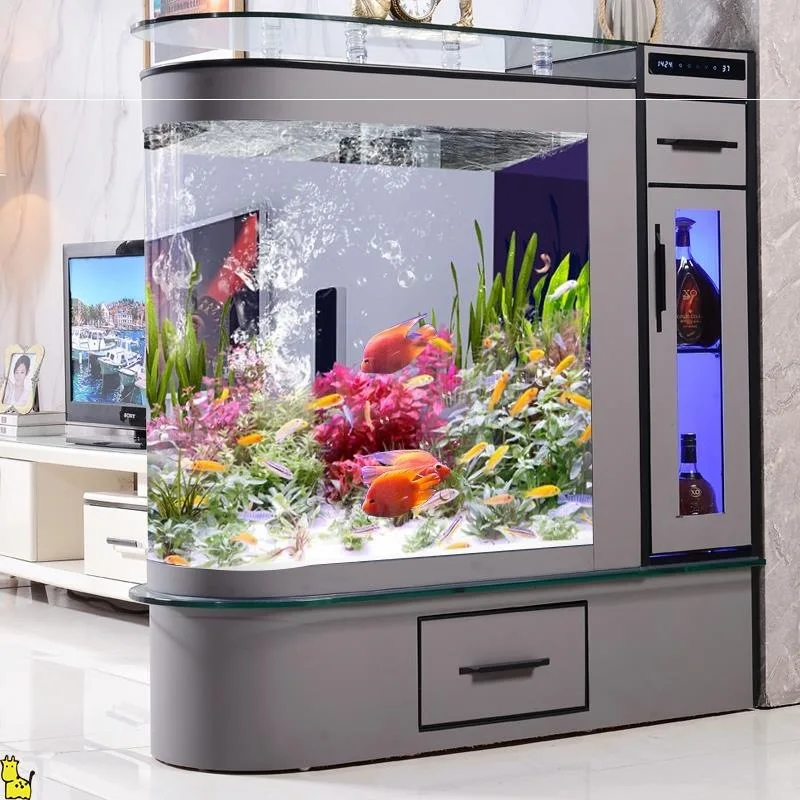 For Large Partition Cabinet Bullet Screen Fish Tank Glass Goldfish Aquarium Middle Entrance Floor Living Room Decor