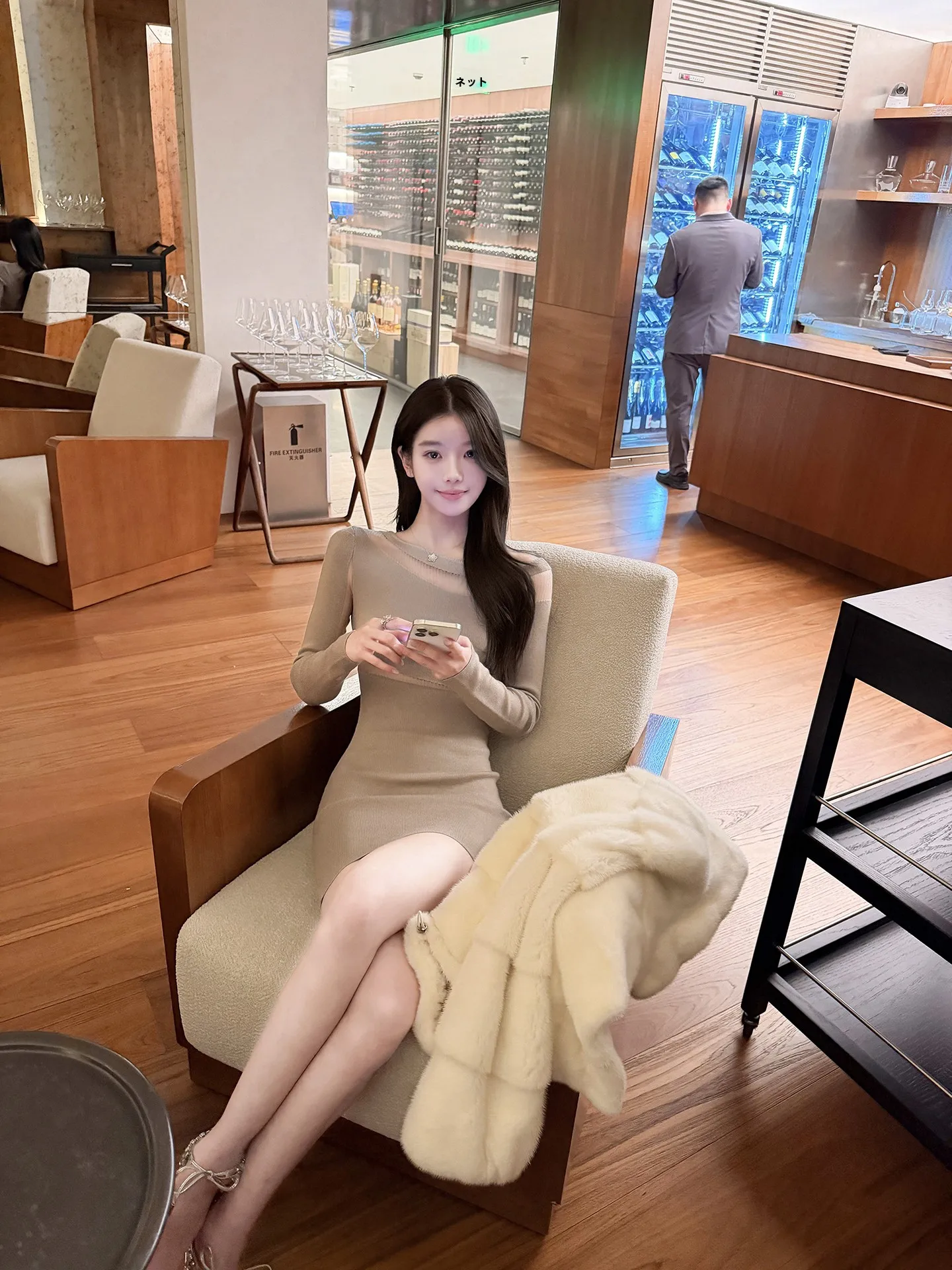 

Ruyu Evening Godd Hollow out Knitted Slim Fit Dr Sexy Pure Desire High Waist Wrap around Skirt Long Sve round Ne