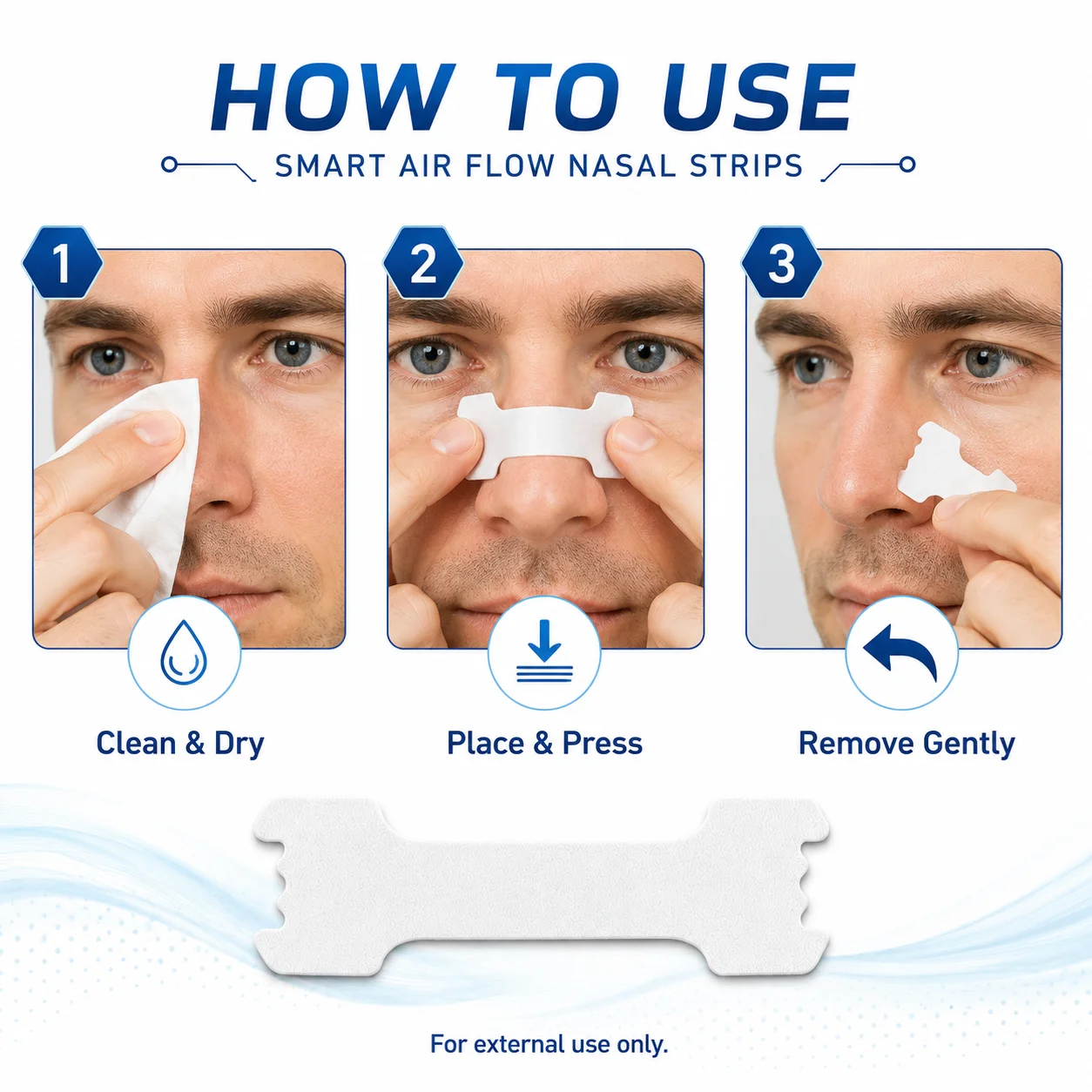 BOSUBSS 50Pcs Drug-Free Nasal Strips, Flexible Fit Nasal Breathing Strips Easy to Apply for Better Sleep Nasal Support