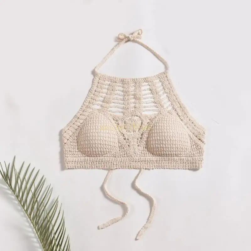 

31BF Женщины Hollowout Crochet вязание Camisole Halterneck Bra Bra Beach Holiday Bralette Top с красочными кисточками из