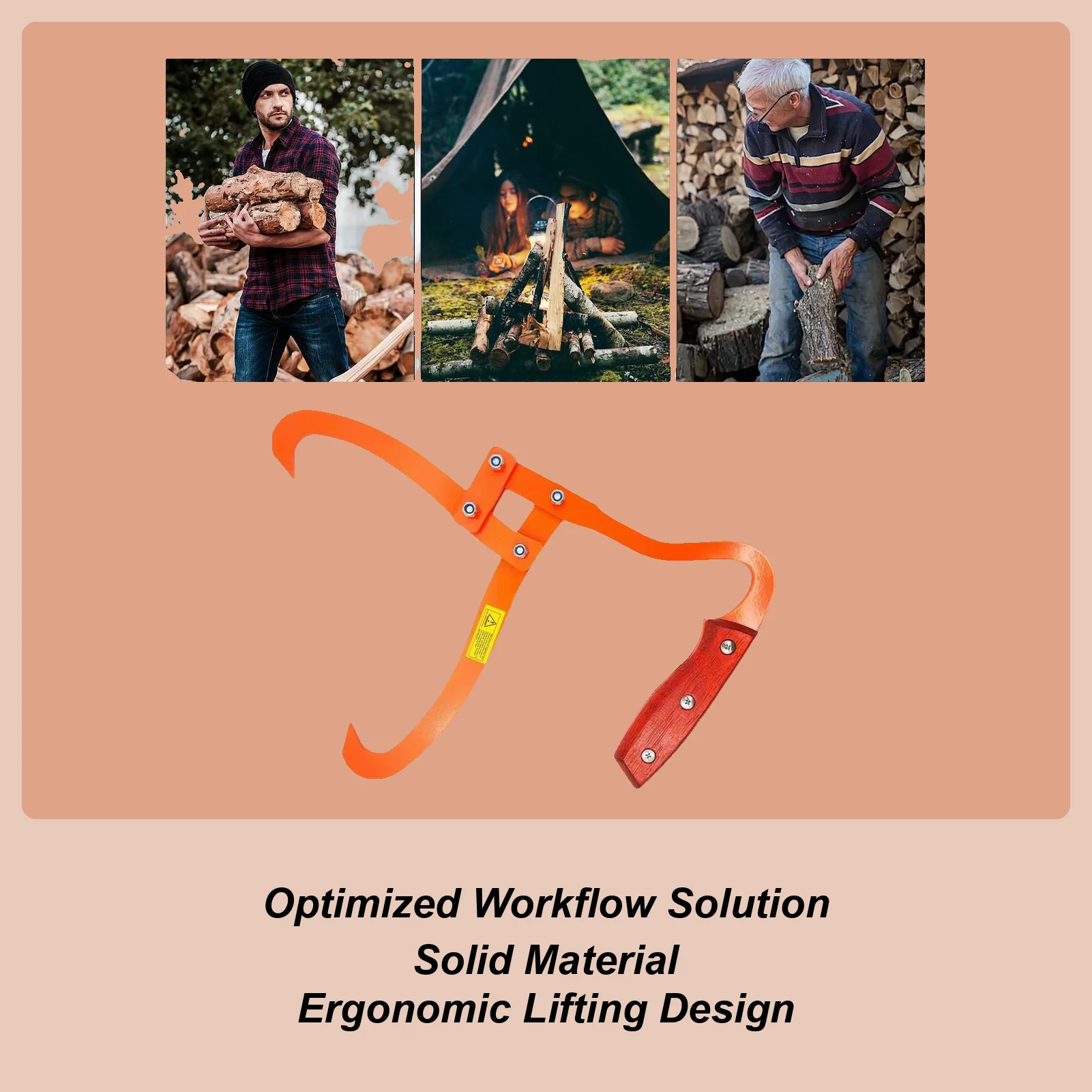 Log Lifting Tongs Heavy Duty Metal Grabber Log Dragging Tool For Fireplace Firewood Camping Wood Handling Lifting Dragging