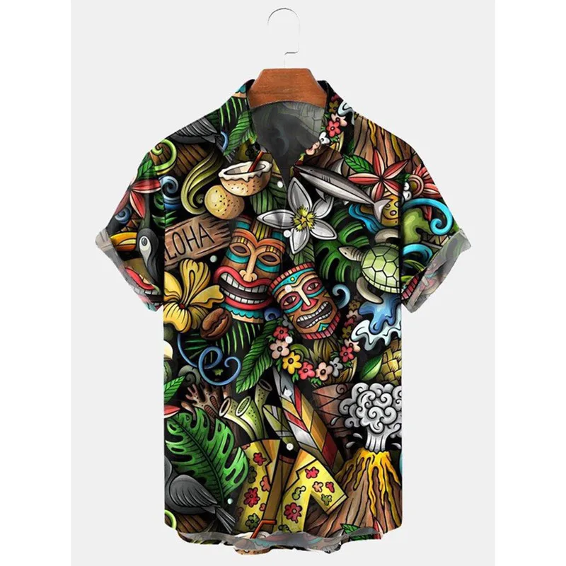 Summer Hawaiian Beach Shirts Tribal 3D Printed Streetwear Men Women Fashion Vintage Short Sleeve Shirt Tops Blouse Man Clothing