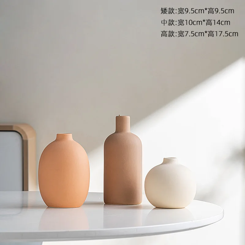 Nordic Morandi Matte Ceramic Vase Minimalist Ins Flower Vase for Dried Cotton Eucalyptus Home Table Decor Ornament