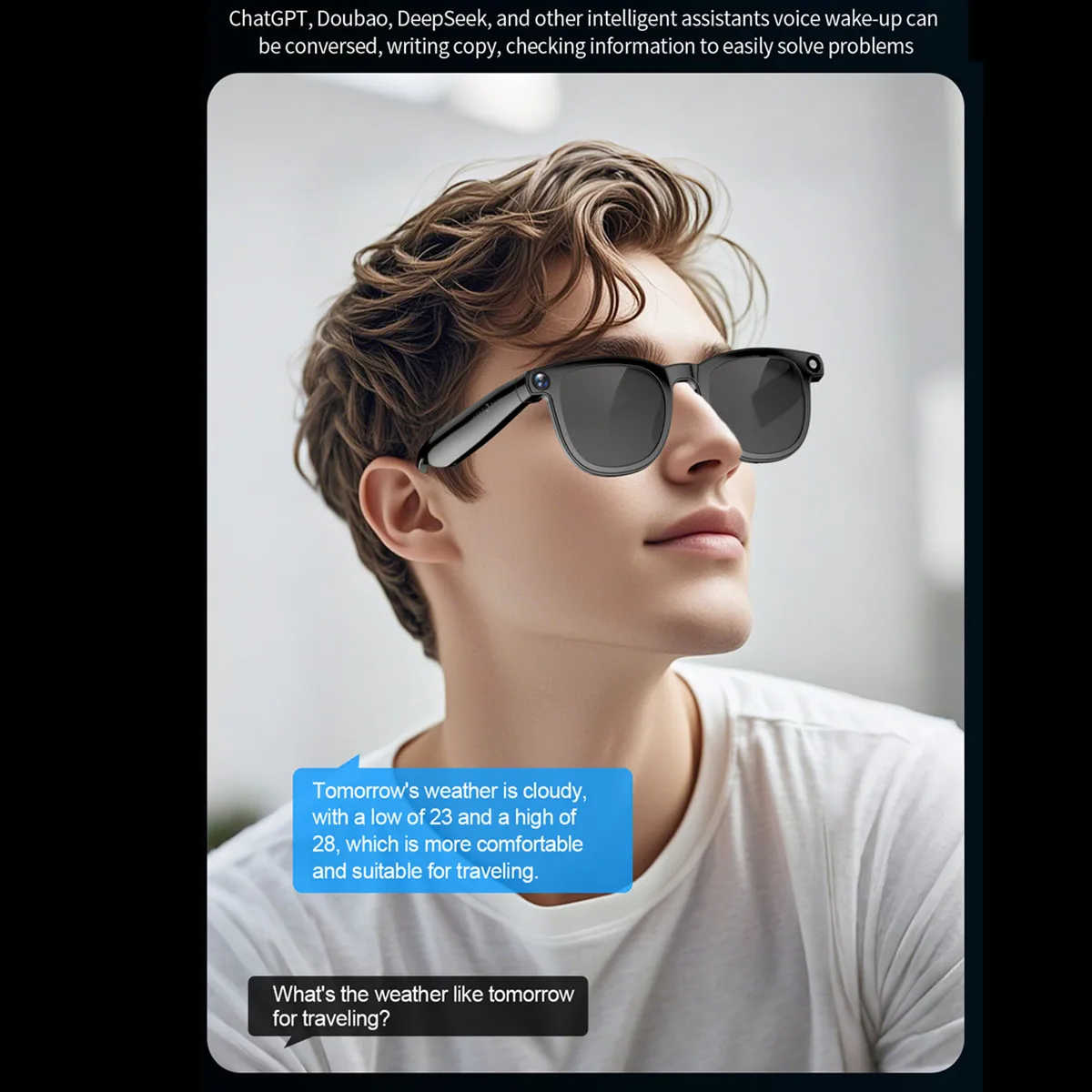 Умные очки, видеокамера, 800 Вт, 1080P, HD, антивибрационная съемка, Bluetooth-вызов, AI, передача диалога, распознавание изображений, очки