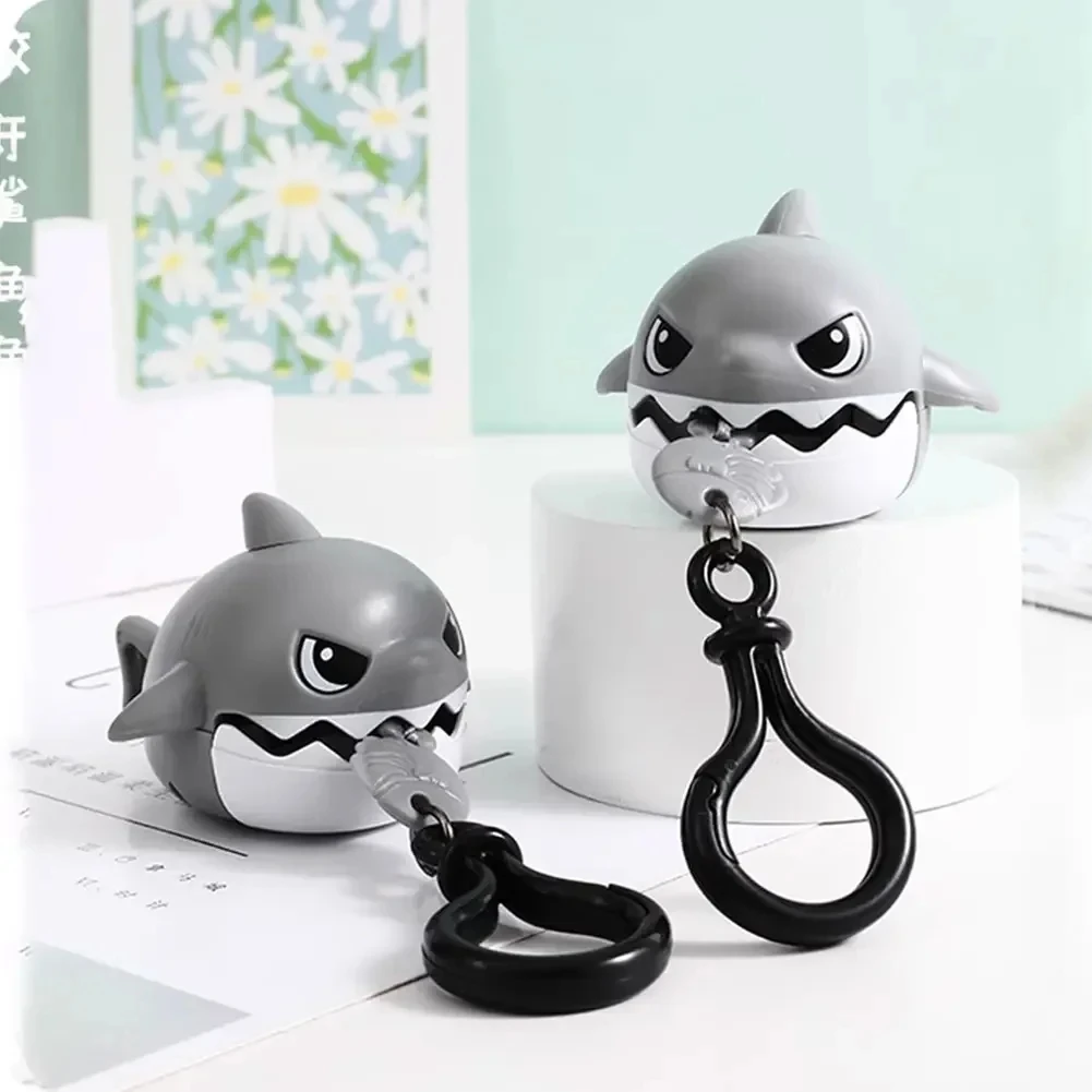 1-6Pcs Pull Line Shark Keychain Pendant Keychain Simulation Removable Mouth Shark ABS Keychain Toy Anti-stress Schoolbag Pendant