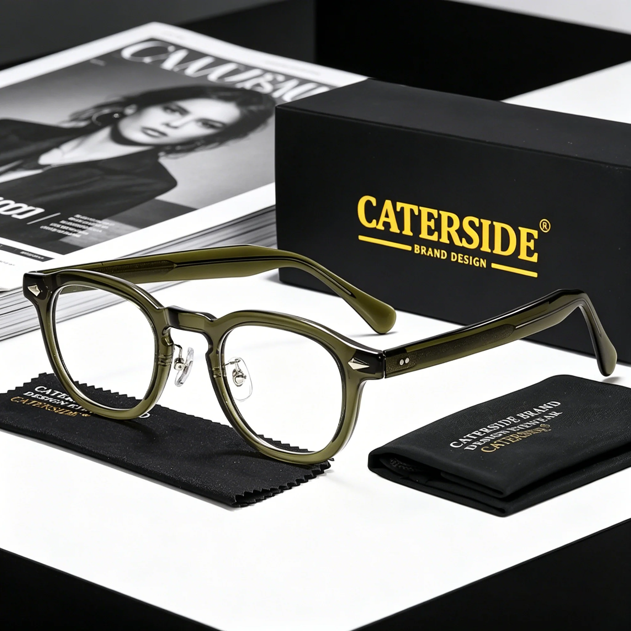 

CATERSIDE Vintage Round Anti Blue Light Eyeglasses Frame Retro Rivet Design Glasses Frame for Men Women Daily Fashion Eyewear