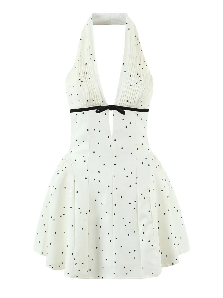

Dresses 2026 Woman Backless Contrast Bowknot Evening Party Dress Neck Halter Package Hip Sexy Simple Style Temperament Trendy