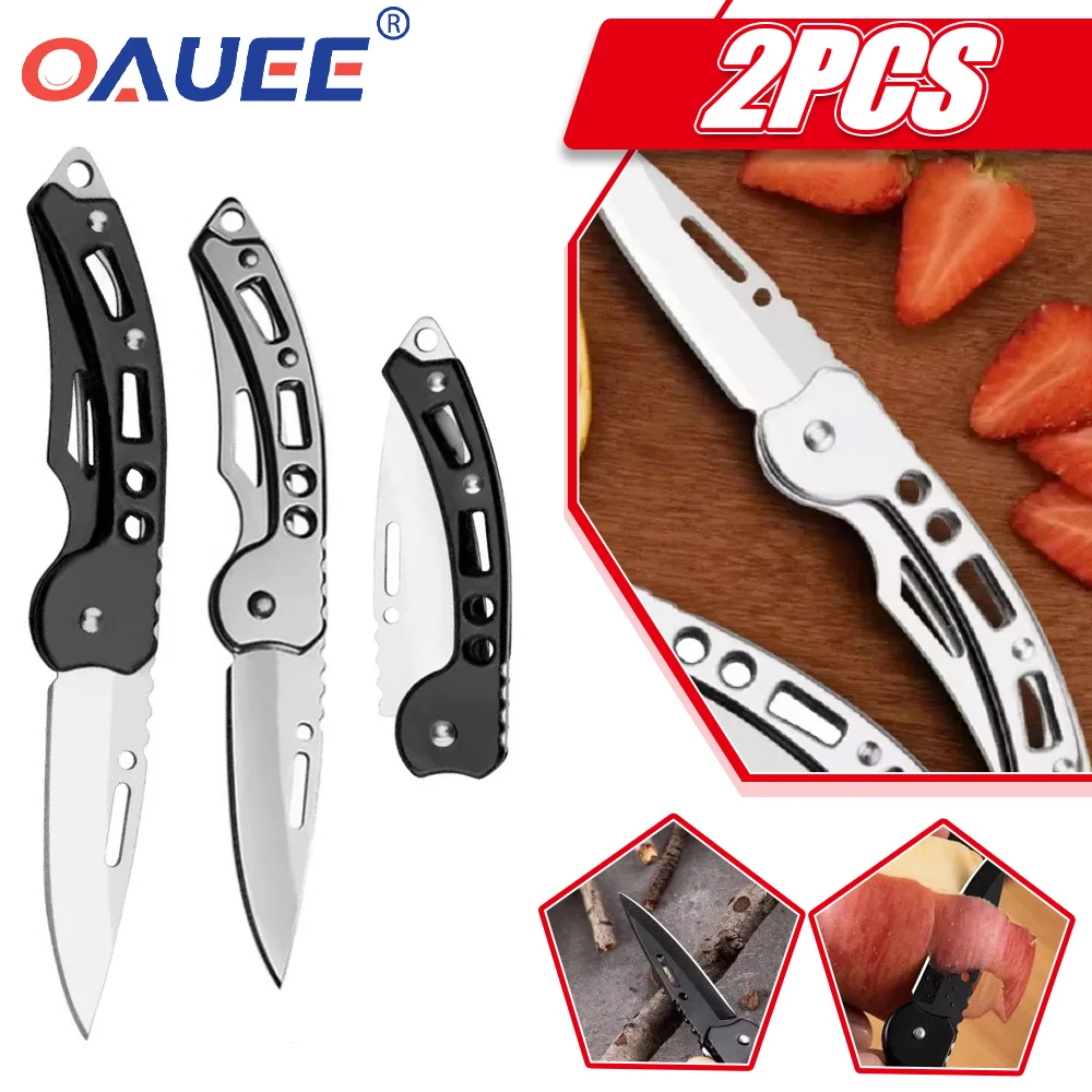 2PCS Stainless Steel EDC Folding Knife Outdoor Camping Survival Tactical Hunting Self-defense Knives Keychain Fruit Pocket Knife