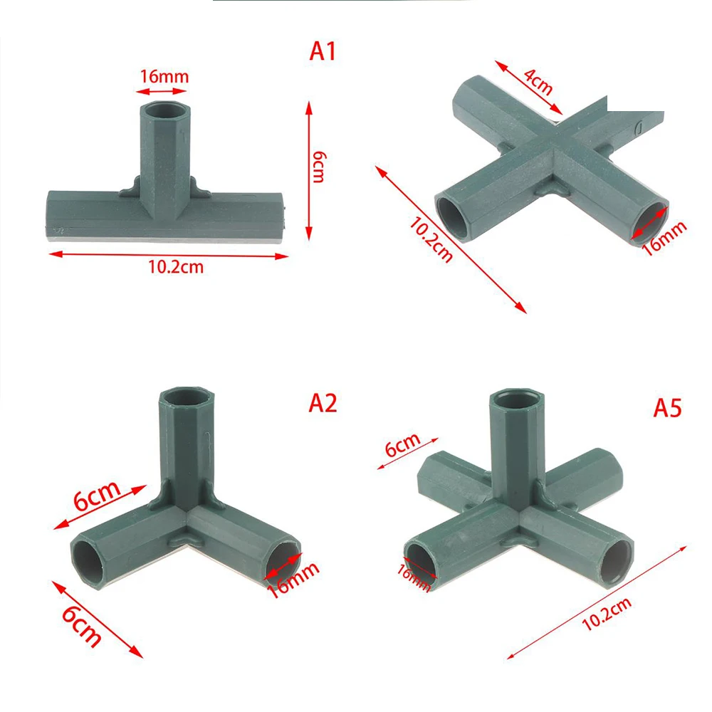 피팅 안정적인 지원 헤비 듀티 온실 프레임 빌딩 커넥터, 직각 3 4 5 방향 커넥터, 정원 도구, 16mm, 5 가지 유형