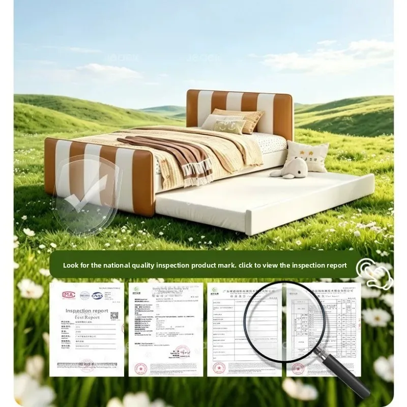 French retro mother and child double-layer pull-out bed 2026 new small apartment leather soft bag bed