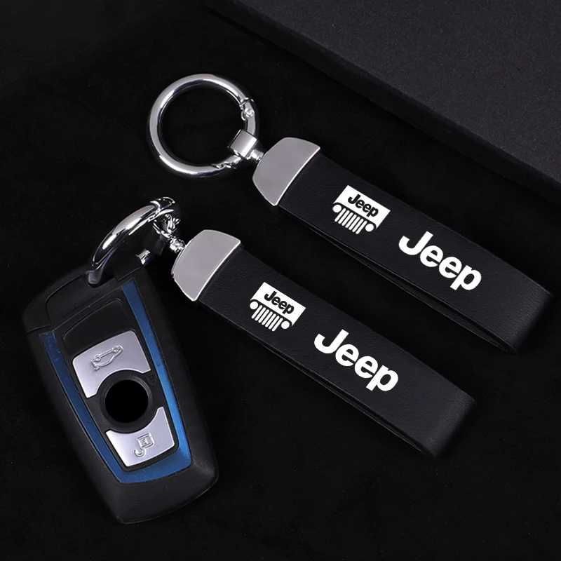 

Car Metal Key Chain Fine Leather Emblem Key Ring For Jeep Grand Cherokee Wrangler Gladiator Compass Renegade Wagoneer Avenger
