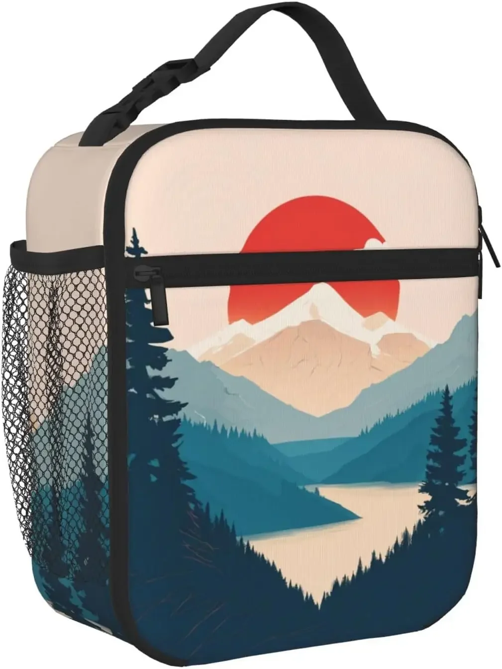 Pretty Mountain Sunset Lunch Box - Insulated Lunch Bags For Women/Men/Girls/Boys Detachable Handle Lunchbox Meal Tote Bag