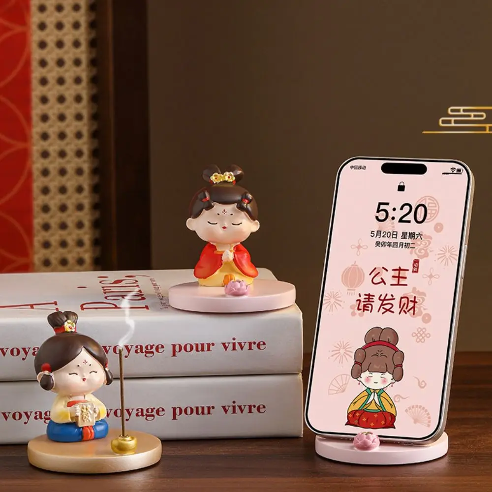 

Resin Ancient Style Phone Stand Ancient Clothing Girl Anti-slip Chinese Style Mobile Phone Holder Statue Portable