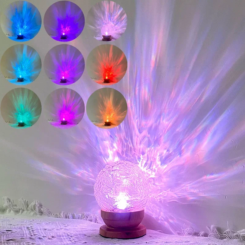 Creative Crystal Ball Night Light Rotating Water Wave Atmosphere Table Lamp Modern Simple Warm Home Style Bedside Living Room