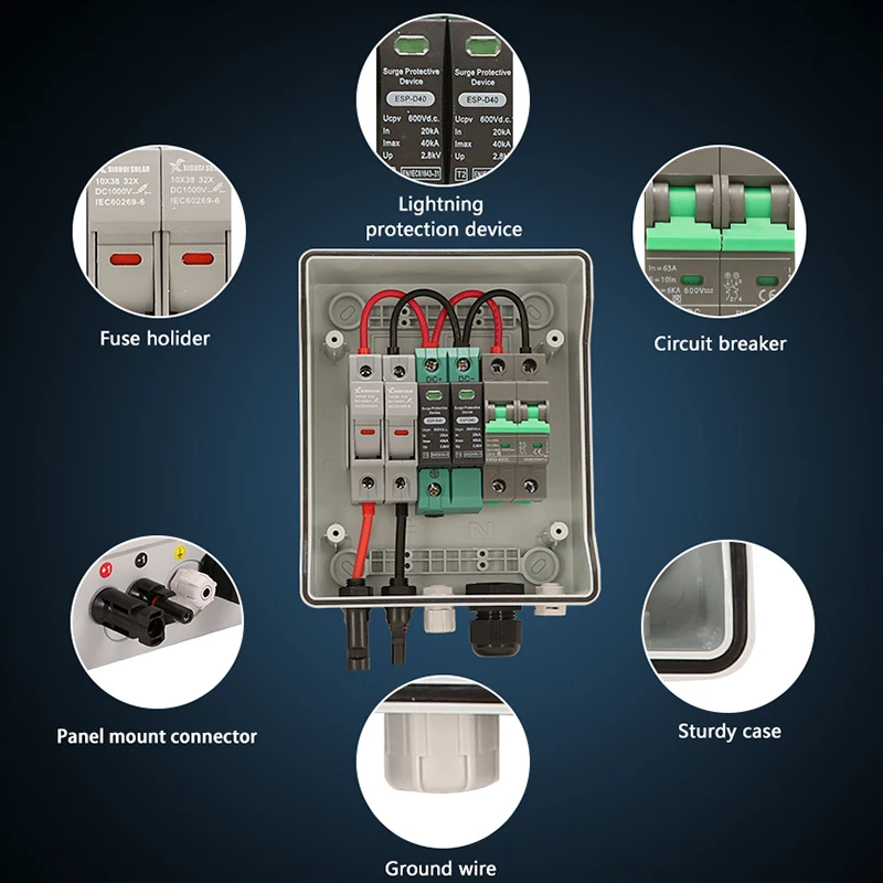 XIONGISOLAR-태양광 태양광 상자 pv 1-1-600V 15Afuse, IP65 방수 번개 보호, spd mcb가 포함된 새 쉘