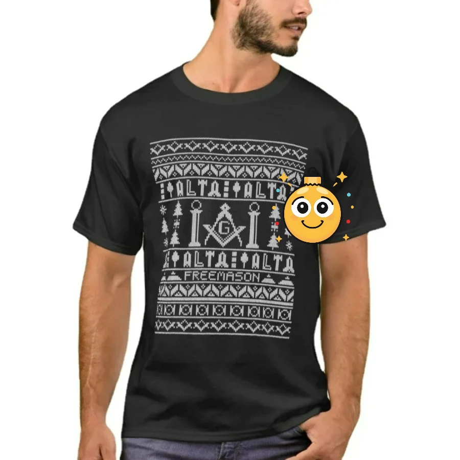 Freemason Square & Compasses Symbol Ugly Christmas Sweater Masonic T-Shirt 100% Cotton O-Neck Short Sleeve Casual Mens T-shirt