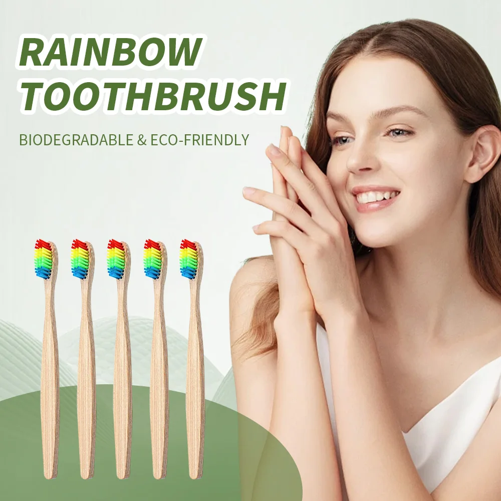 10 Pack Rainbow Bamboo Toothbrushes Biodegradable & Compostable Eco-Friendly Natural Bamboo Charcoal Toothbrushes