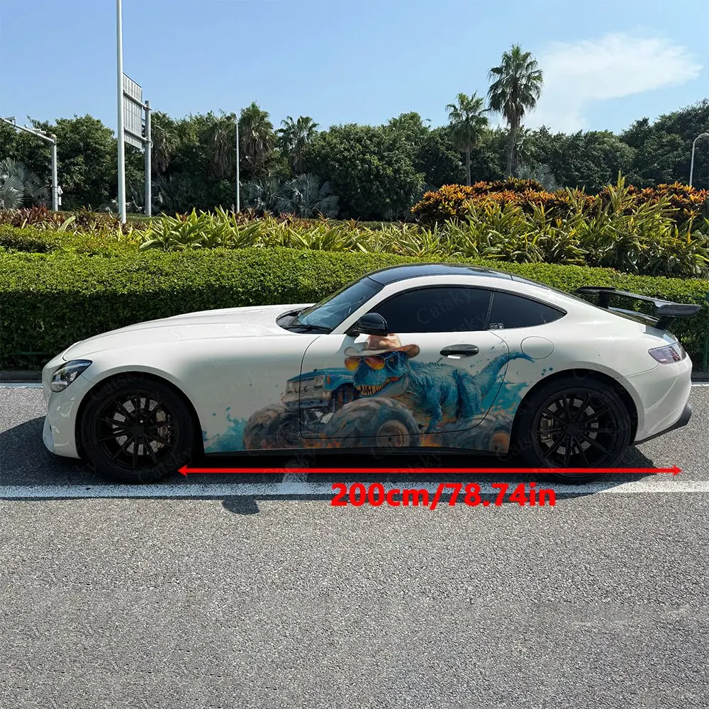 2pcs T-Rex & Monster Truck Realm, Durable, Fade-resistant, Enhance Vehicle Aesthetics With Bold Artistic Design Car Vinyl Wraps