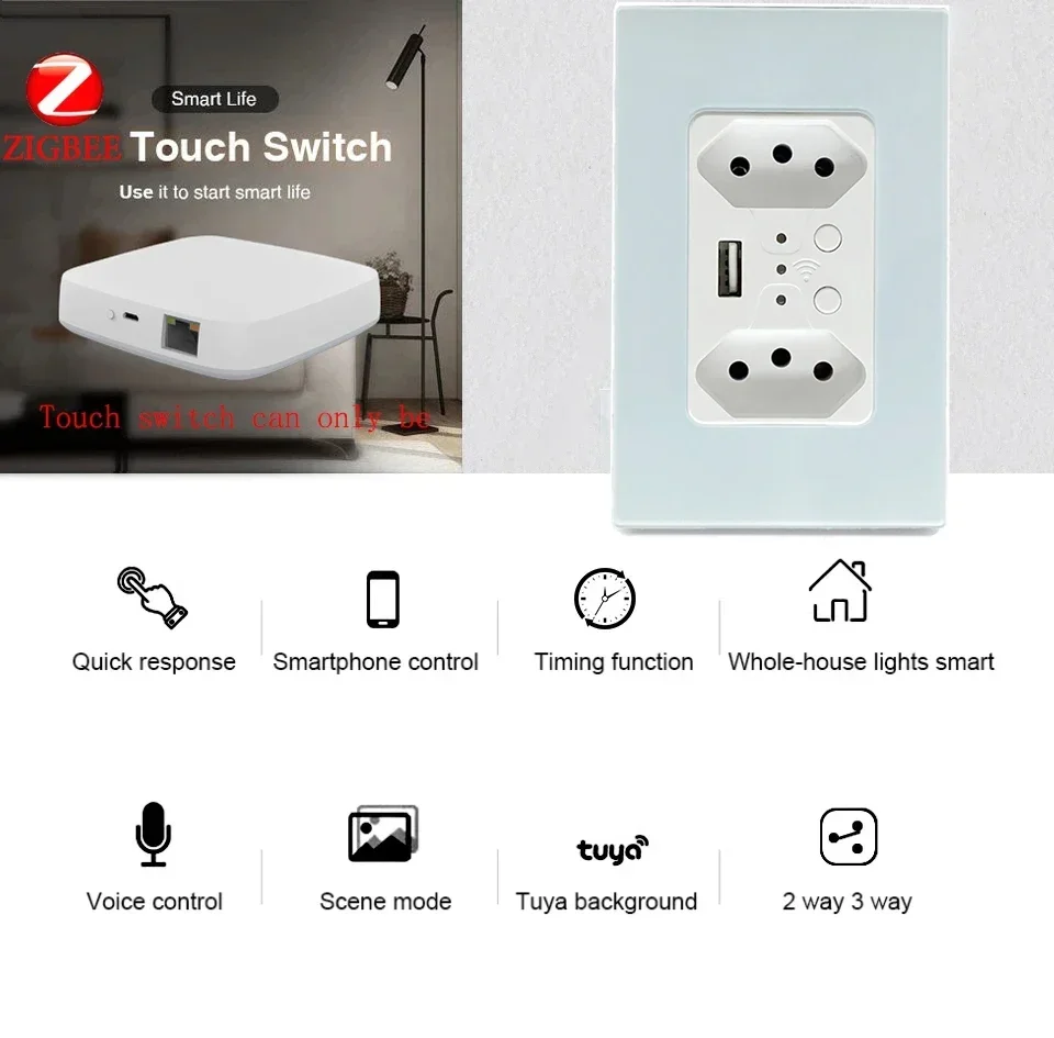 Shawader Smart Zigbee ripetitore di segnale presa a muro USB elettrico brasile presa PC pannello di vetro remoto Tuya Alexa Google Home