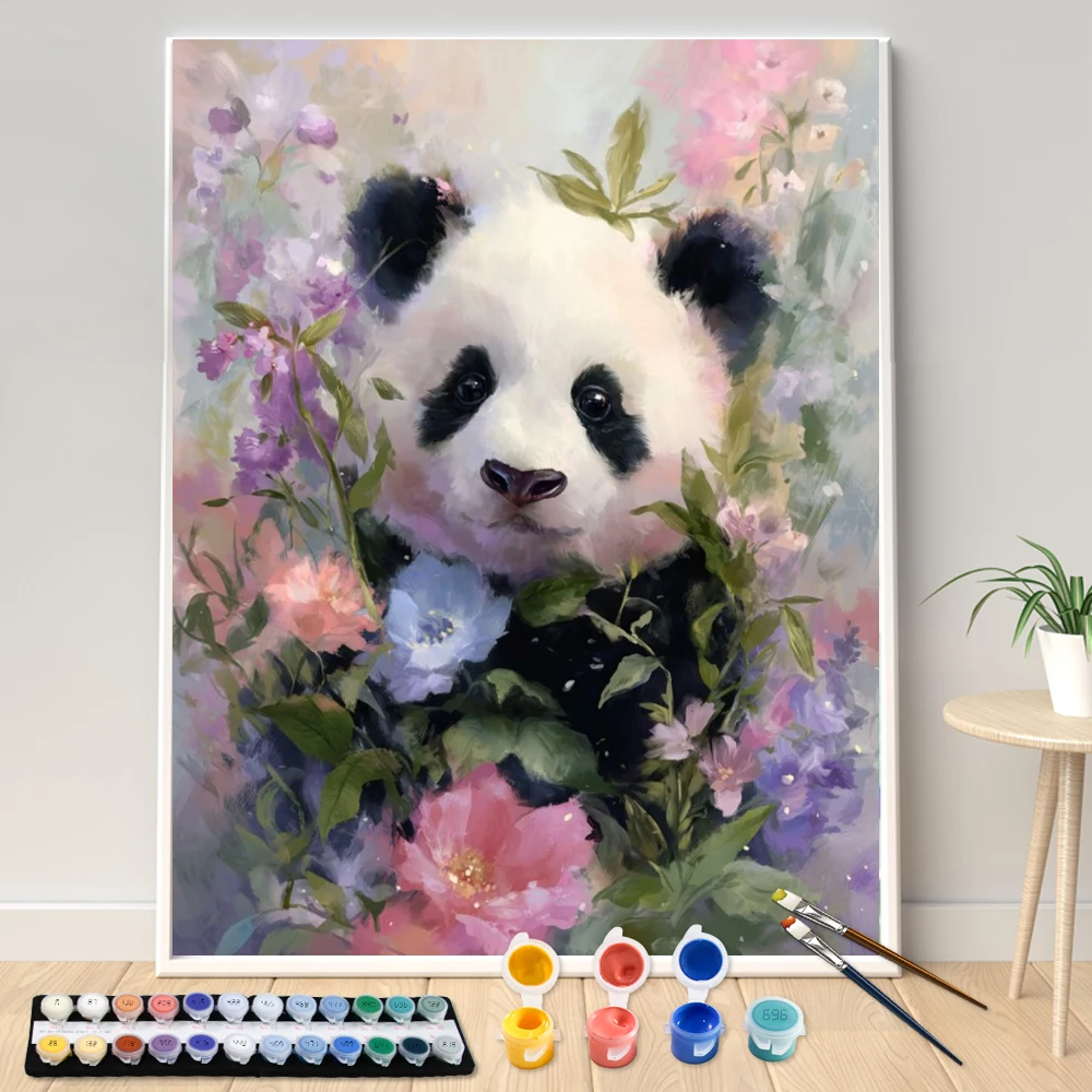 

Painting by Numbers Kit DIY The little panda surrounded by fl Canvas Art Hand Painting Home Decoration Personality Surprise Gift