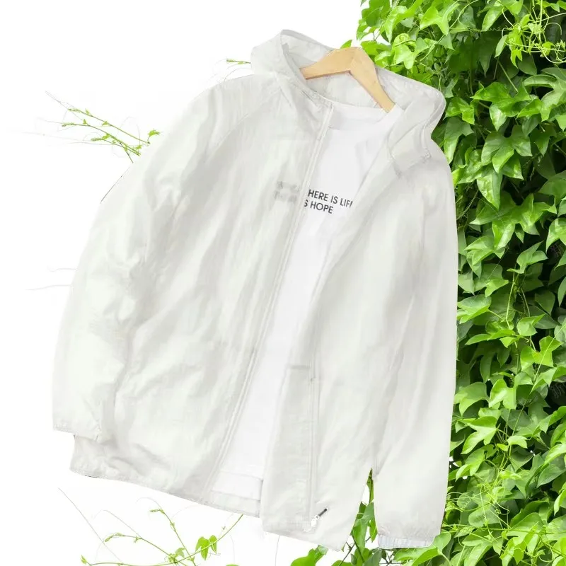 Outdoor Sun Protection White Hooded Jacket Soft Light Wind Resistant Casual Travel Thin Coat