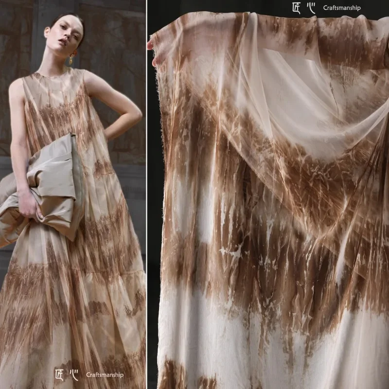 Gauze Thin Fabric Beige Gradient Sagging Silky Smooth Tie Dye Dress Clothing Designer Diy Sew Per Meter Cloth Sewing