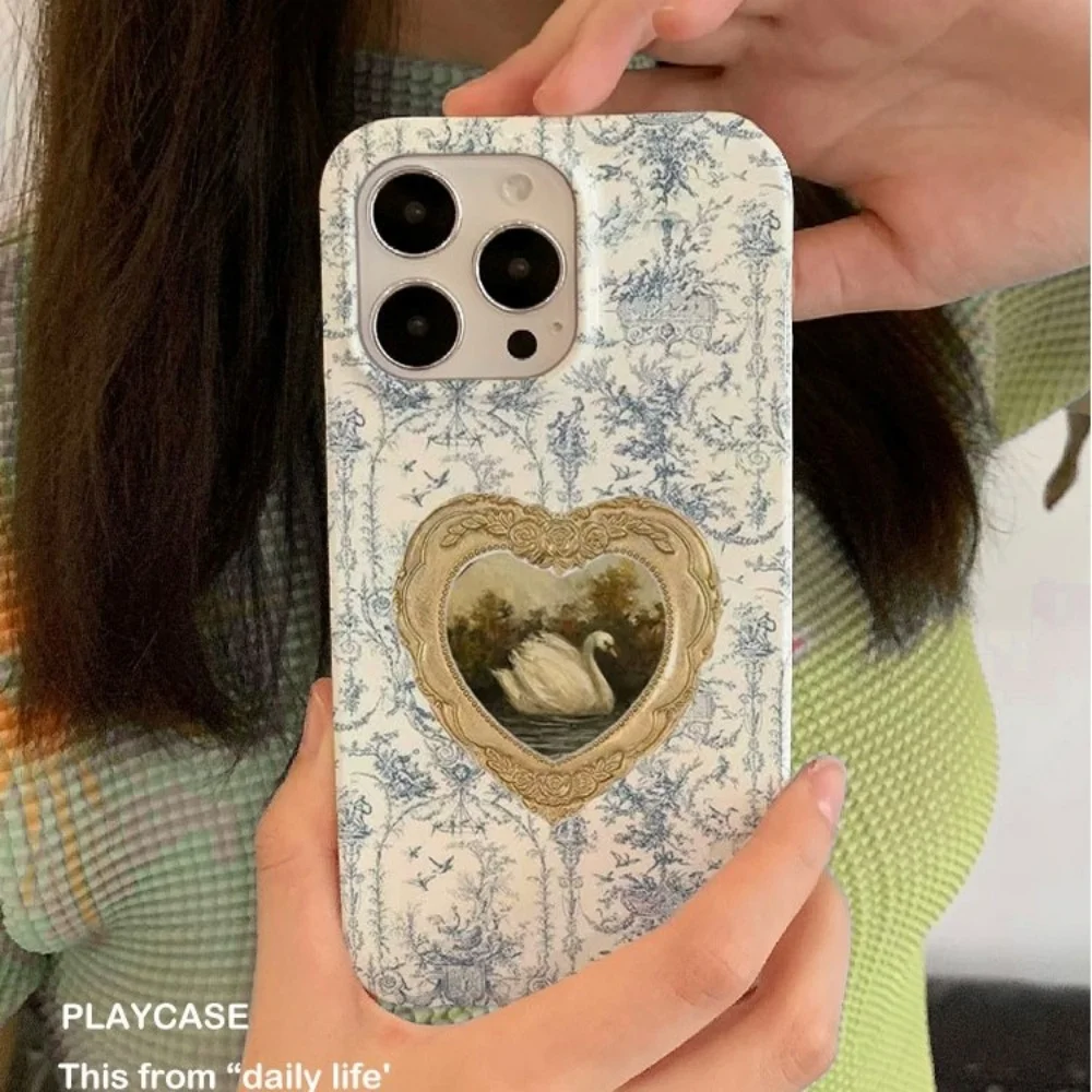 

Creative Retro Love Swan Phone Case for IPhone 11 12 13 14 15 16 17 Pro Max 17 Air 16 Plus Shockproof Dustproof Soft Back Cover